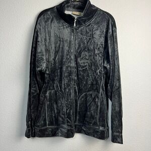 Jane Ashley Casual Lifestyle Velour Track Jacket Zip Embroidered Floral Black 1X